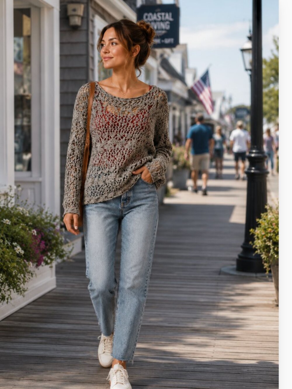 SOFT SURROUNDINGS Pointelle Crochet Open Knit Long Sleeve Coastal Sweater XL